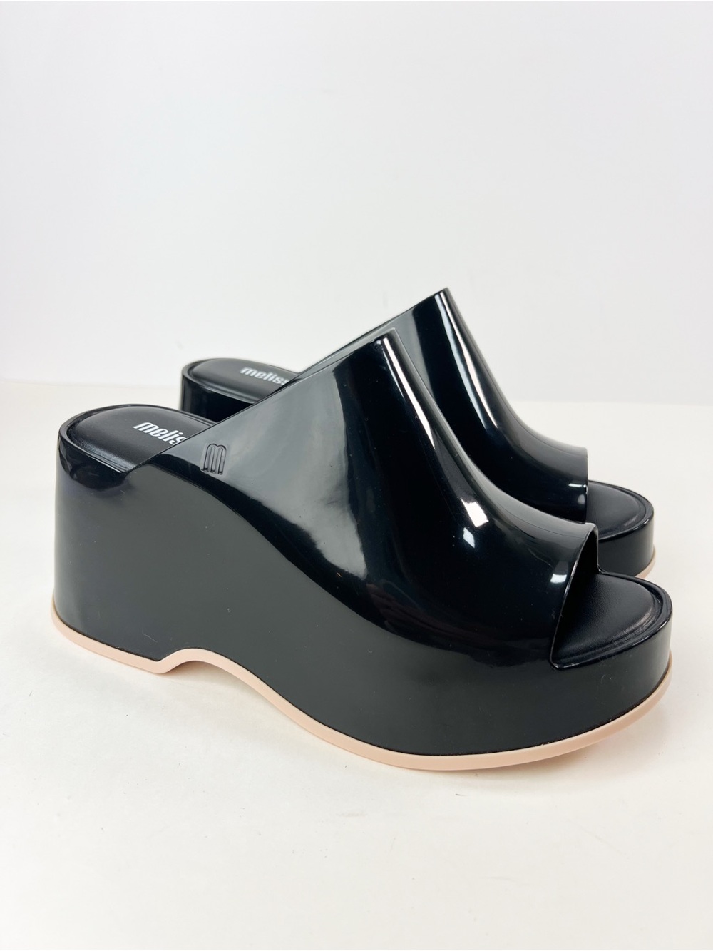 Melissa Patty Platform Slide Mules Black & Beige Jelly Sandals size 6